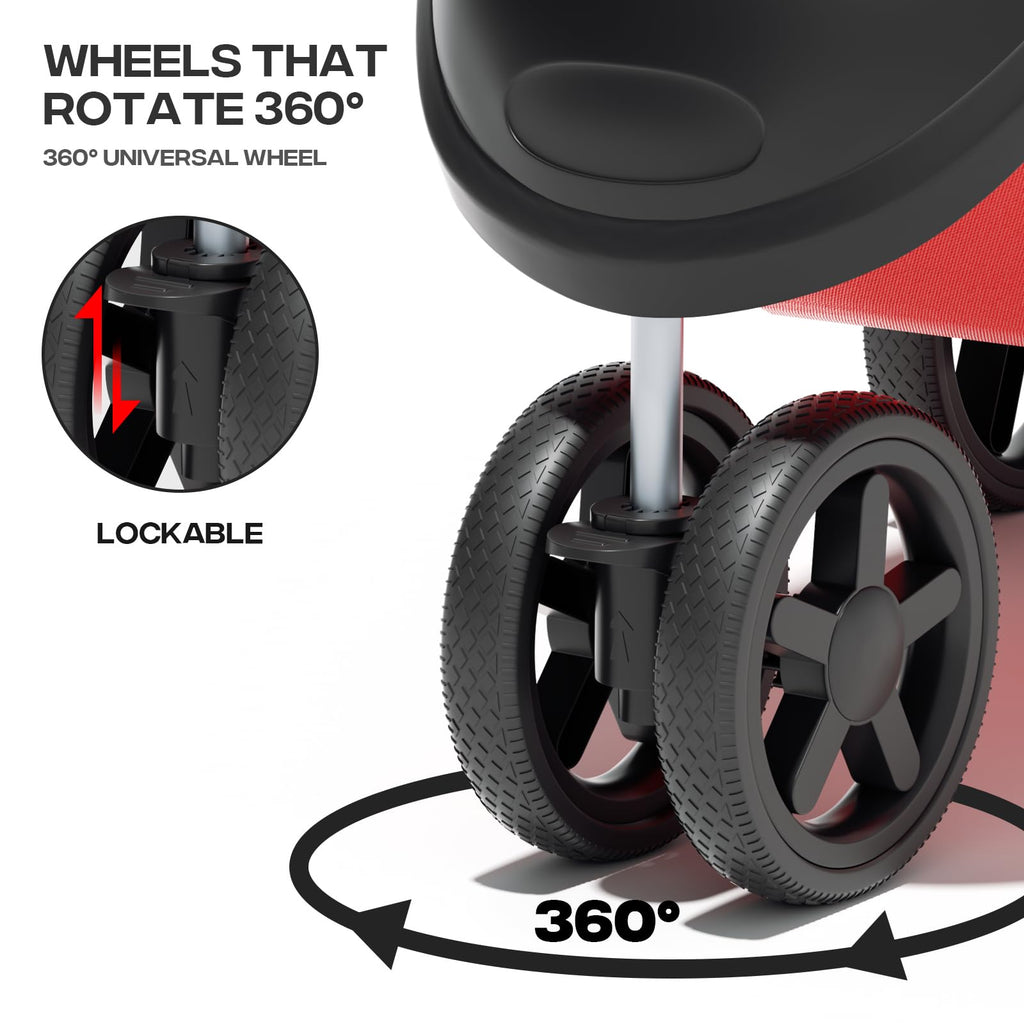 Pet Stroller for Small Dogs 10 lbs, Dog Stroller for Medium Dogs 30 lbs, Cat Strollers for 2 Cats, 3 Wheels Foldable Jogger Puppy Stroller with Storage Basket and Cup Holder, Red