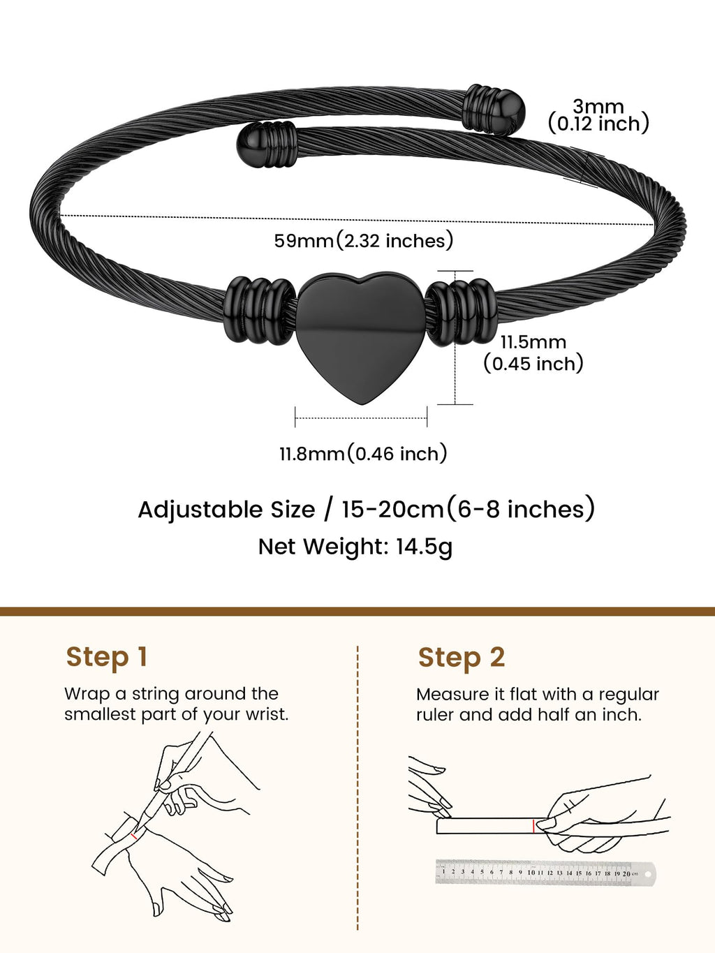 GoldChic JEWELRY Black Heart Bracelets for Women, Dainty Charm Bracelet