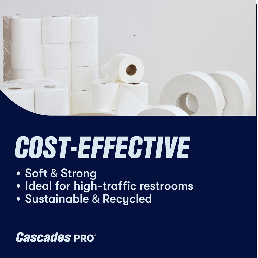 Cascades PRO Select Jumbo Roll Premium Bath Tissue 2-Ply - Suitable for universal dispensers -Toilet Paper is Septic Tank Safe, Certified, Recycled - 1000' length/Roll, 12 Rolls/Box - B140 - White