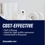 Cascades PRO Select Jumbo Roll Premium Bath Tissue 2-Ply - Suitable for universal dispensers -Toilet Paper is Septic Tank Safe, Certified, Recycled - 1000' length/Roll, 12 Rolls/Box - B140 - White