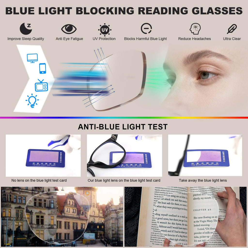 SKYOLUY 2 PCS Distinctive Progressive Multifocus Reading Glasses Women, Retro Anti Blue Light/Eye Fatigue/UV Computer Readers, Vintage Lady No-Line Multifocal Eyeglasses (Brown&Light Apricot, 1.5x)
