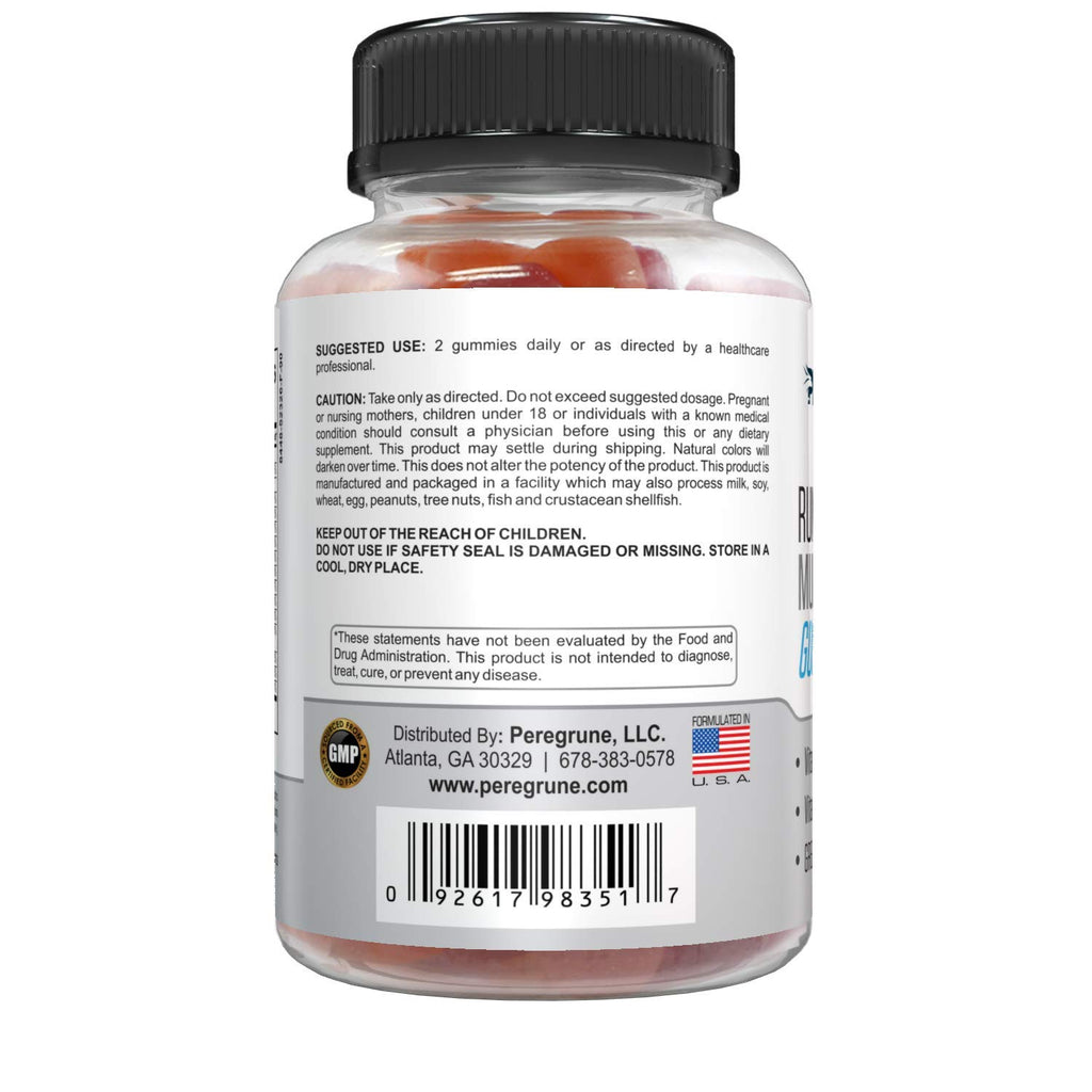 PEREGRUNE Runner Multivitamin Gummies - Daily Vitamin for Running with Vitamins A, C, D, E, and B Complex – 50% Less Sugar – Antioxidants, Recovery, Endurance, and Energy Gummy – Running Supplement