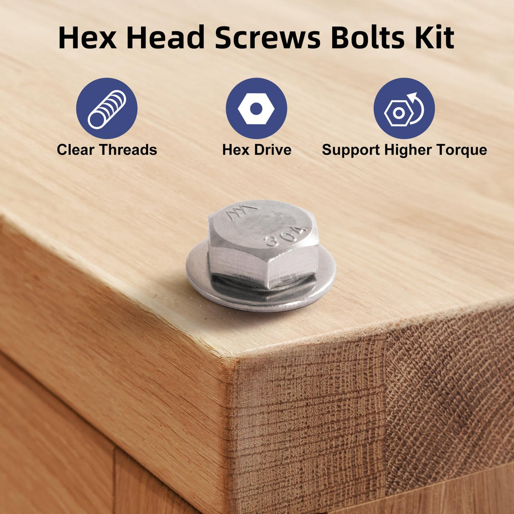 BNUOK (12 Sets) 1/4-20 x 4 Hex Head Screw Bolt,Lock Nuts,Flat & Lock Washers Kits,304 Stainless Steel 18-8,Fully Threaded