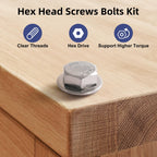 BNUOK (12 Sets) 1/4-20 x 4 Hex Head Screw Bolt,Lock Nuts,Flat & Lock Washers Kits,304 Stainless Steel 18-8,Fully Threaded