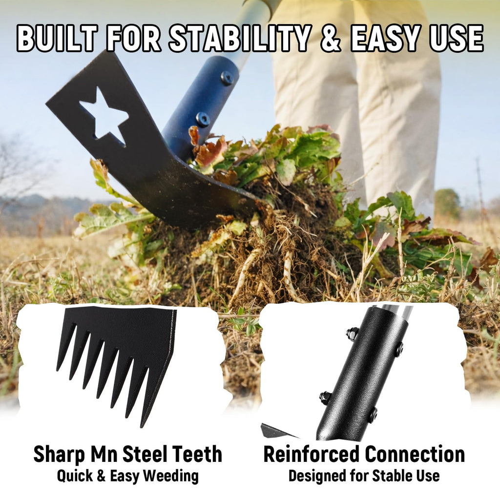 BlumeTrec 2-in-1 Weed Rake and Garden Hoe, 68" Weed Puller Tool with Long Handle, Manual Weeds Remover, Heavy Duty Stand Up Weeder Uprooting Weeding Pull Tool for Garden Yard Lawn Patio