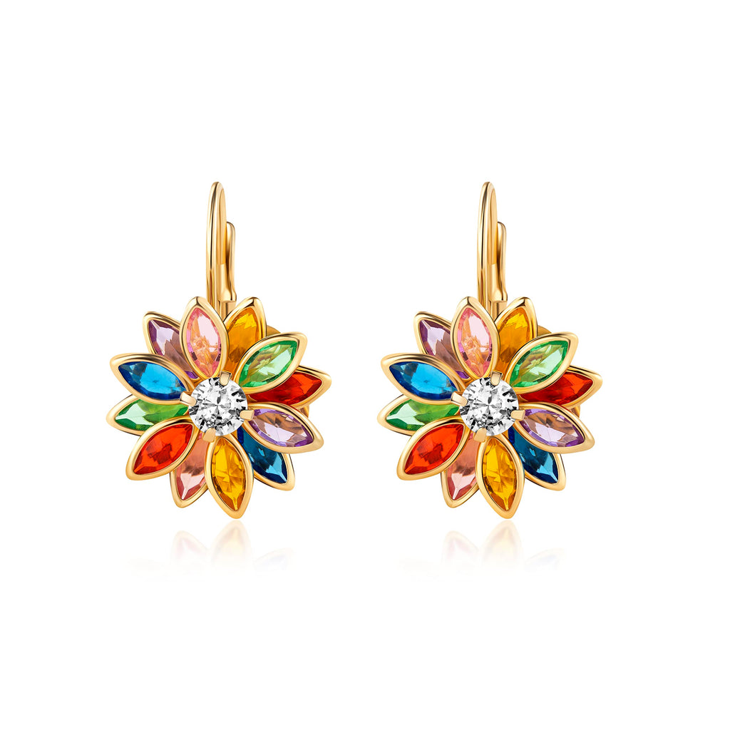 Barzel 18K Gold Plated Flower Earrings - Colorful Lotus Flower Earrings For Women - Made in Brazil