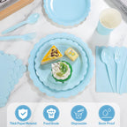 Xiangqu 350 Pcs Light Blue Paper Plates and Napkins, Boy Baby Shower Decorations Include Scalloped Plates Napkins Cups for Kindergarten Graduation, Bridal Shower, Summer Wedding, Birthday
