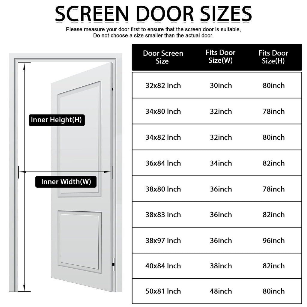 YRH Fiberglass Magnetic Screen Door,Heavy Duty Enhanced Fiberglass Mesh, Self-Sealing Closure with Stay Open Buckles (Fit for Door Size:34x82 Inch,Screen Itself Size:36x84 Inch,Black)