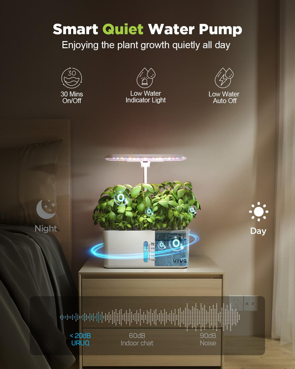 URUQ 8 Pods Hydroponics Growing System with LED Grow Light - White