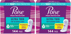 Poise Ultra Thin Incontinence Pads & Postpartum Pads for Bladder Leaks, 3 Drop Light Absorbency, Regular Length, Packaging May Vary,144 Count (Pack of 2)
