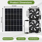 Roodike 5.5" Waterproofed Solar Powered 2 Fan Kits for Chicken Coop Shed