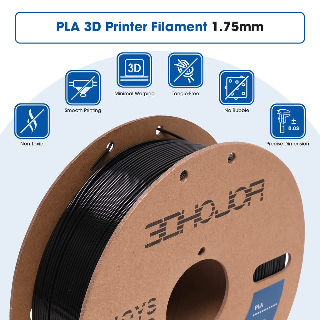 3DHoJor PLA Filament 1.75mm,3D Printer Filament 1kg*4 Bundle Cardboard Spool, Fit Most FDM 3D Printer,Dimensional Accuracy +/- 0.03 mm,Vacuum Packaging-Black+White 4Pack