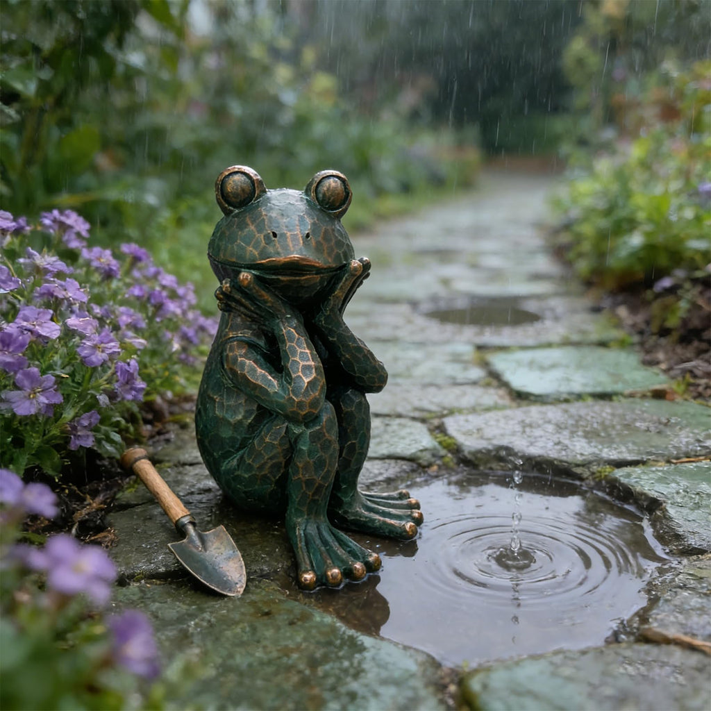 ResinHaven 10" H Meditation Frog Lawn & Garden Statue, Verdigris Green