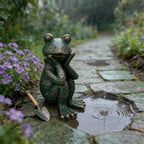 ResinHaven 10" H Meditation Frog Lawn & Garden Statue, Verdigris Green