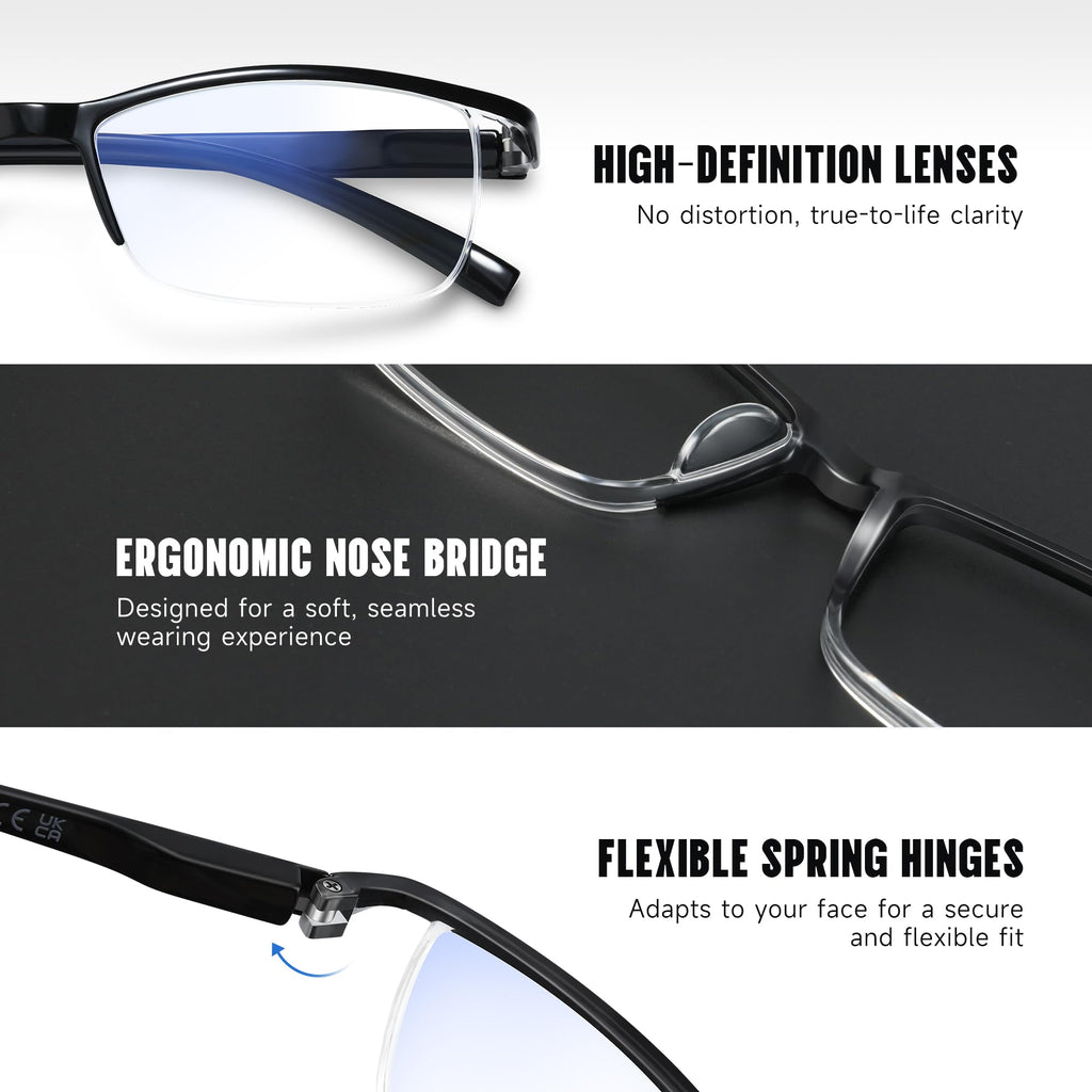 AIMISUV 6Pcs Reading Glasses Men,Spring Hinge Blue Light Blocking Readers,Anti Eyestrain Computer Magnifying Eyeglasses (4.0X)