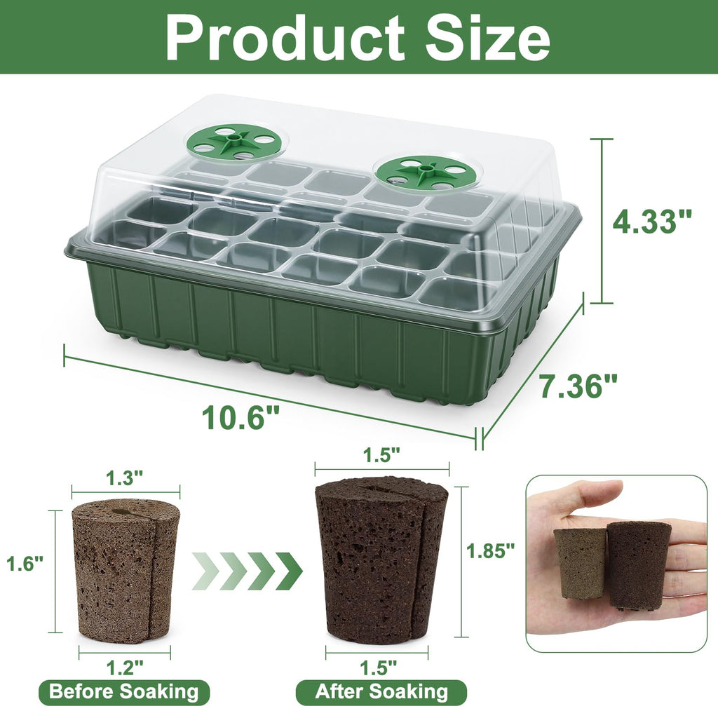 Upgrade Grow Sponges with Tray, 24 Pack Seed Starter Pods & Starter Plugs for Cuttings, Hydroponic Grow Sponges for Seed Starting, Plant Plugs for Herbs Vegetables Flowers, Easy Transplant Rooter Pods