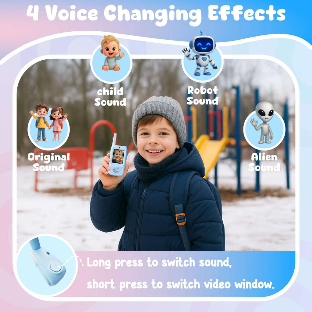 Video Walkie Talkies for Kids, Handheld 2 Pack Rechargeable Video Walkies Talkies, Indoor Outdoor Toys Christmas Birthday Gifts for Age 3-12 Year Old Girls Boys (Blue & Pink)