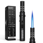 Camping Lighter, Torch Lighter, Windproof Jet Flame Butane Refillable Adjustable Flame with Safety Lock&Fule Guage for Campfires Kitchen Hiking Candles Fireplace BBQ Outdoor Camping Essentials(Black)