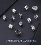 WAINIS 12Pcs Stainless Steel Vintage Signet Rings for Men