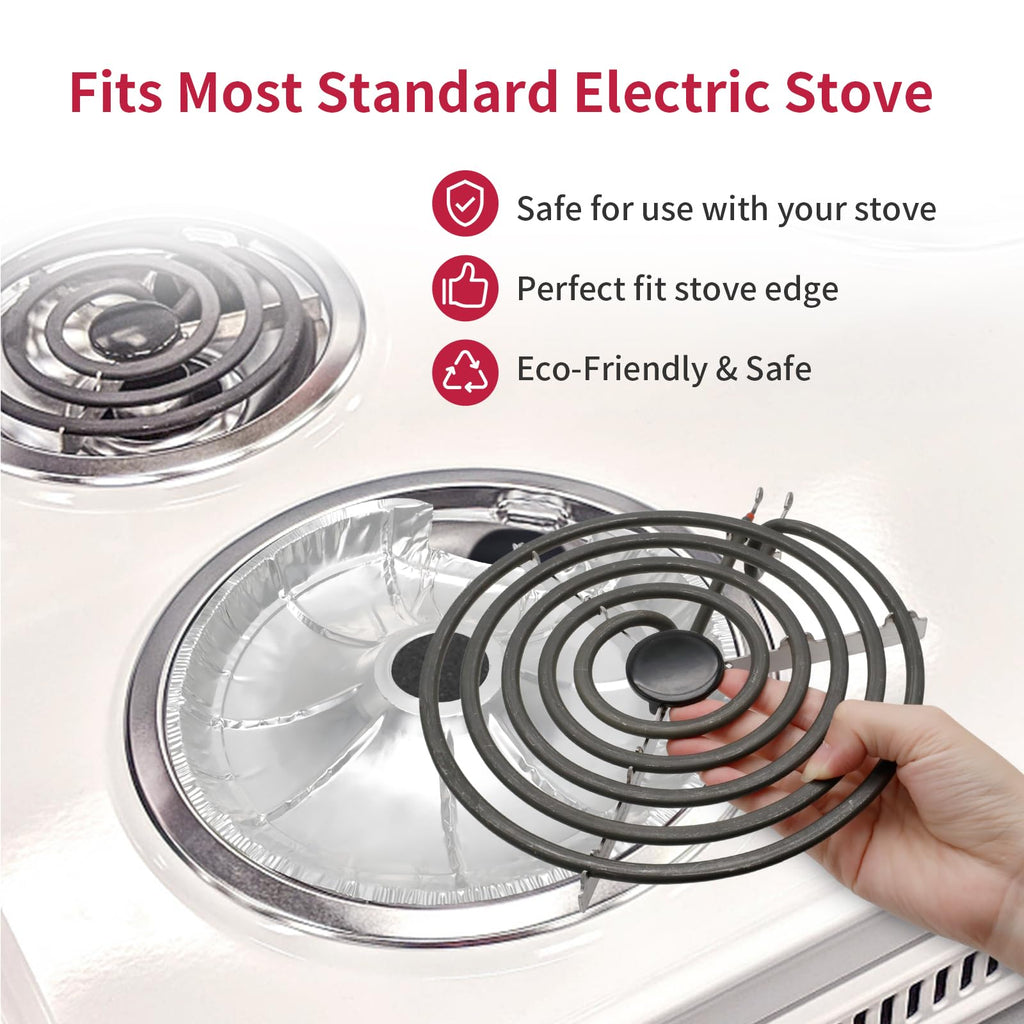 COZZIVITA Round Electric Stove Burner Covers - Thicker Aluminum Foil Burner Liners - Disposable Stove Top Protector, 100 Pack (50 * 6 Inch and 50 * 8 Inch)