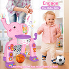 Shemira Toddler Basketball Hoop & Soccer Goal Activity Center Toys with Light & Music,Elephant Toddlers Musical Toys Gift, Baby & Toddlers Christmas Birthday Gift for 1 2 3 Year Old Boys & Girls