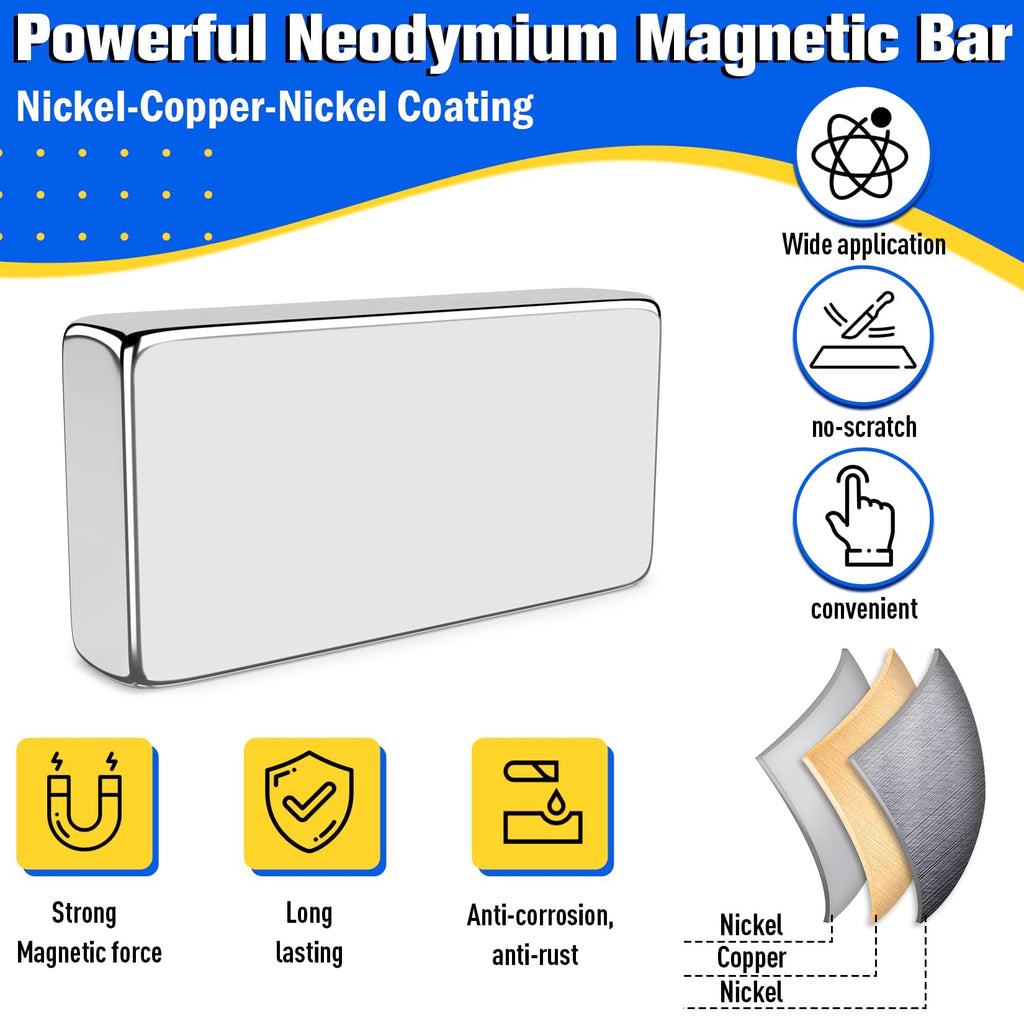 FINDMAG 200Pcs Neodymium Bar Magnets, Rare Earth Magnetic Bar, Magnets Bar for Fridge, Locker, Whiteboard, Science, Tool Storage – 10x5x2mm (Silver)