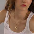 Bheop Chunky Cross Necklace for Women, Gold Layered Herringbone Necklace