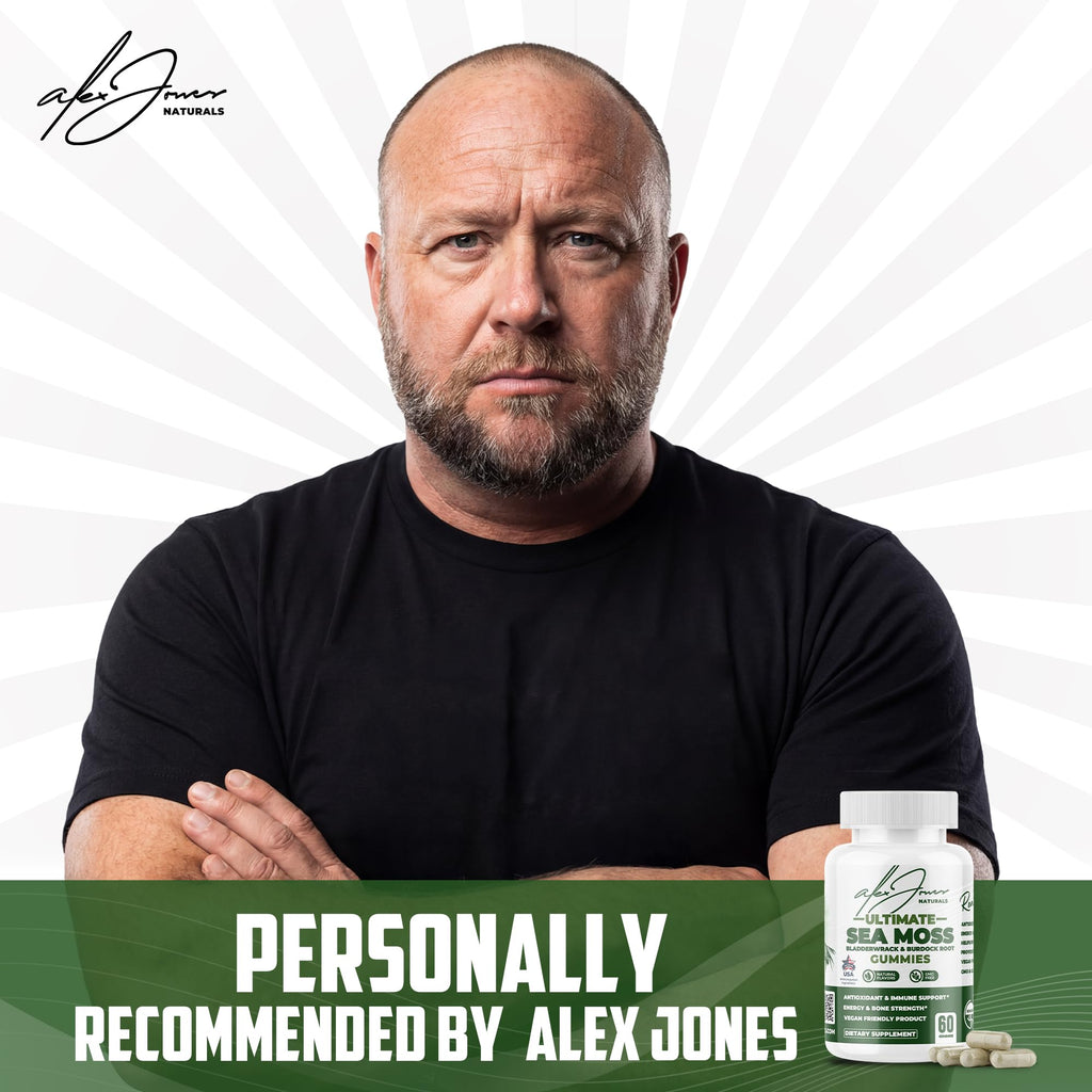 Alex Jones Ultimate Seamoss Capsules – Vegan, Non-GMO Seaweed Supplement w/Bladderwrack & Burdock Root – Immune Boost, Energy Support Sea Moss Supplements for Men & Women - 60 Nutrition Support Pills