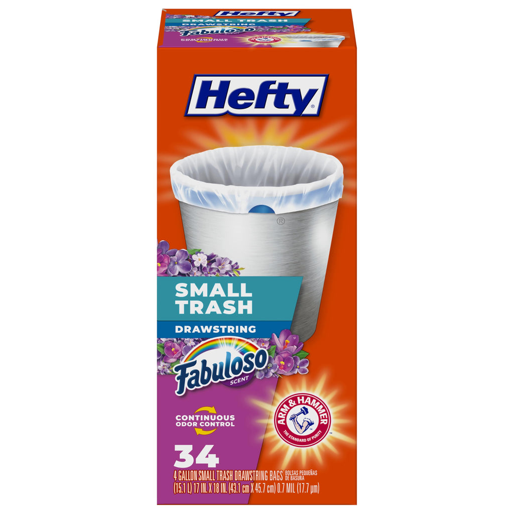 Hefty Flap Tie Small Trash Bags - Clean Burst, 26 Count, Pack of 12