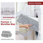 BOSHENG Hands-Free Mop and Bucket Set with 3 Washable Pads, Wet/Dry Floor Cleaning System, Red/Black