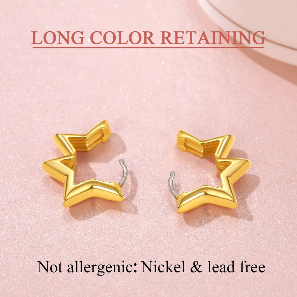 FindChic Star Huggie Earrings for Women, 14K Gold Plated Small Star Hoops
