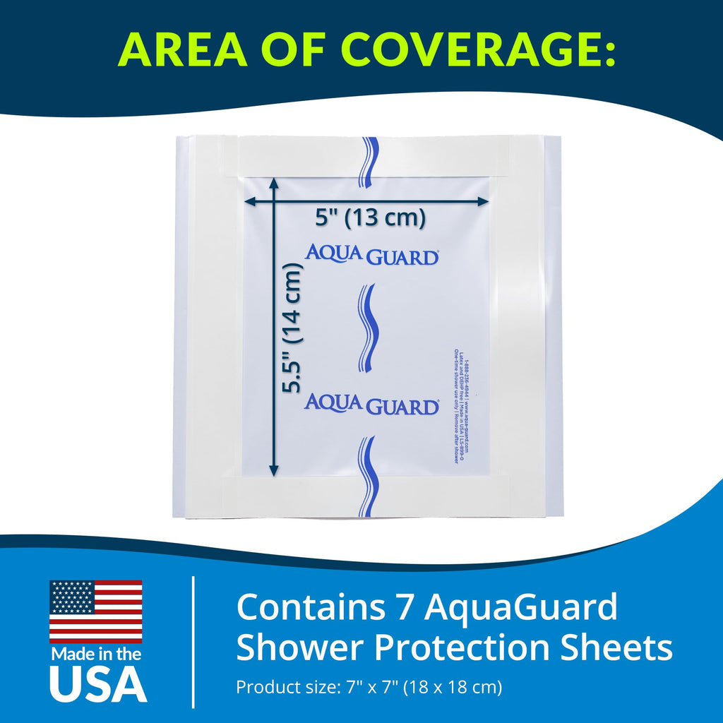 TIDI 50010-PKG AquaGuard Sheet – 7” x 7” – (Area of Coverage: 5” x 5.5”) – Shower Protection Sheet – Self-Adhesive Moisture Barrier – Wound Cover for Showering – 7 Sheets – Home Medical Supplies
