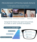 Missfive 2-Pack Mens Light Multifocus Progressive Reading Glasses Blue Light Blocking, Multifocal Spring Hinge No-Line Trifocal Readers Black Eyeglasses(Workspace For Near Range, +2.5)