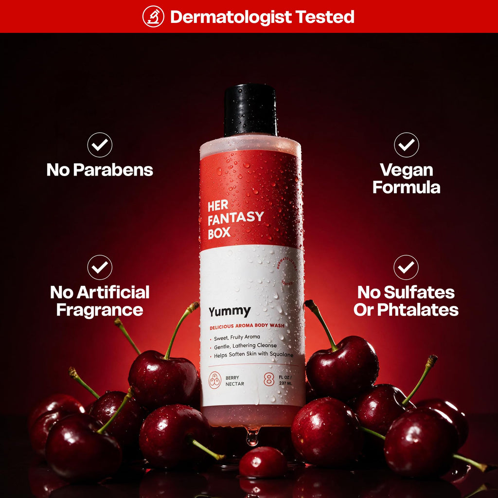 Her Fantasy Box Yummy | Body Wash - Indulgent, Luxurious Body Wash for Deep Cleansing, Moisturizing, and Nourishing Skin - Refreshing Scent for All Skin Types - 8 oz