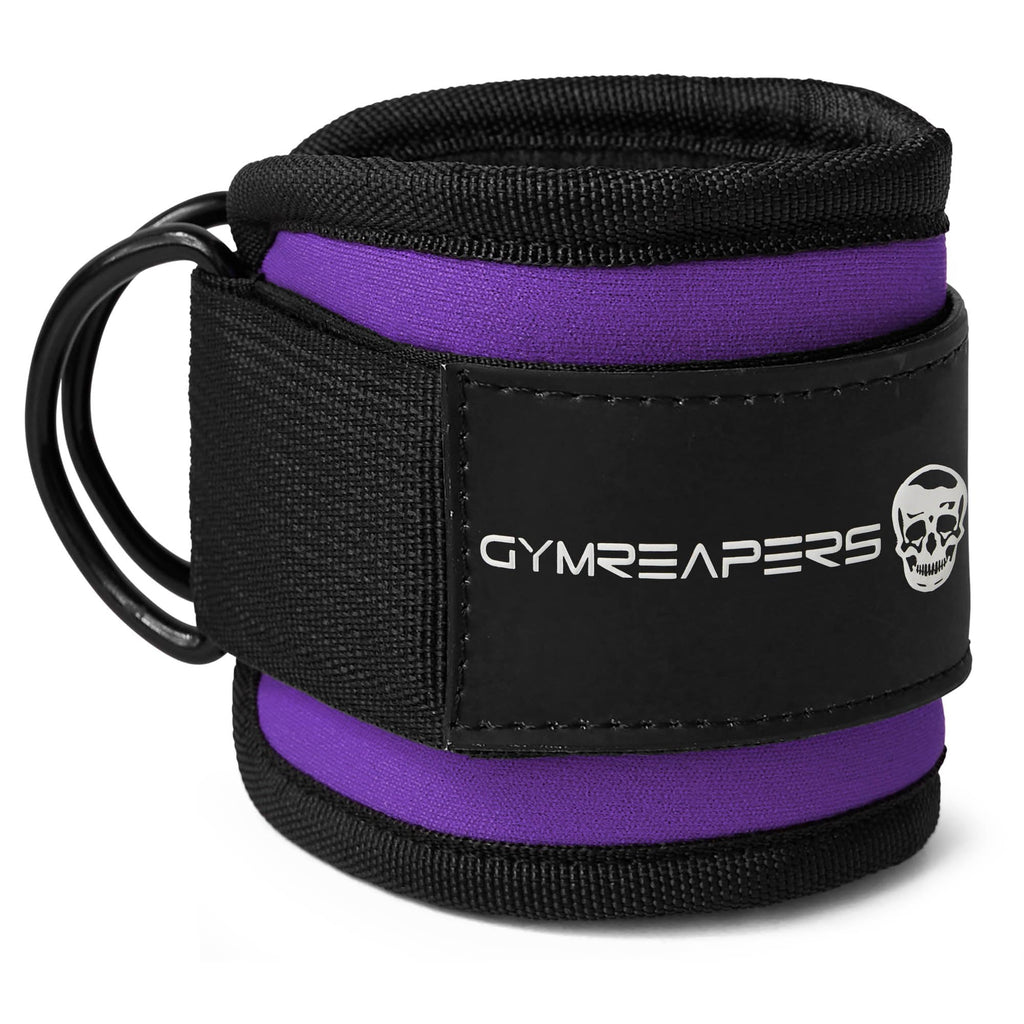 Gymreapers Ankle Strap (Single) For Cable Machine Kickbacks, Glute Workouts, Lower Body Exercises - Adjustable Leg Strap with Neoprene Padding (Purple, Single)