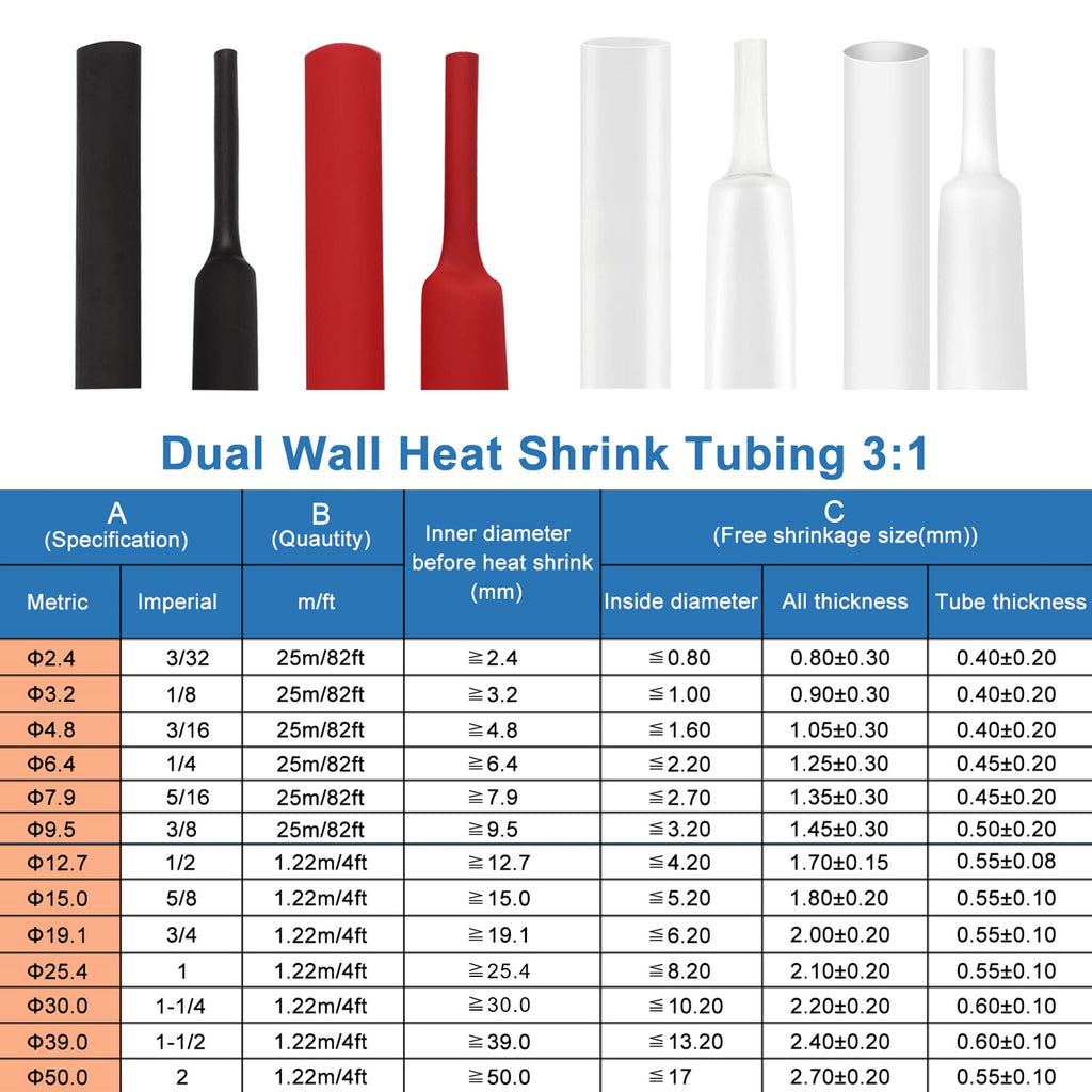 XHF UL Listed 1-1/4 Inch 10Ft 3:1 Waterproof Heat Shrink Tubing Roll Marine Grade Adhesive Lined Heat Shrink Tube, Insulation Sealing Oil-Proof Wear-Resistant Black