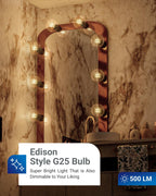 Sunco 6 Pack G25 Globe Light Bulbs LED Edison Vanity Light Bulbs, CRI90, 3000K Warm White, Dimmable, 5W=60W, Clear Vintage Filament Globe, 500 Lumens, E26 Base, Indoor Outdoor, UL