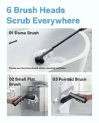 HOTO Cordless Electric Spin Scrubber, IPX7 Full Body Waterproof Bathroom Cleaning Brush, Max 22 in-lb, Shower Scrubber Brush with Long Handle, 6 Brush Heads, Power Scrubber for Bathroom, Floor, Tile