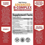 Vitamin B Complex with Vitamin C for Maximum Absorption - Methylcobalamin b12 & Folate Folic Acid Supplement - B1 B2 B3 B5 B6 B7 B9 for Immune Energy & Nervous System Support - Non-GMO, 120 count