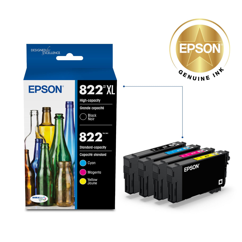 EPSON 822 DURABrite Ultra Ink High Capacity Black & Standard Color Cartridge Combo Pack (T822XL-BCS) Works with WorkForce Pro WF-3820,3823, 4820, 4830, 4833, 4834