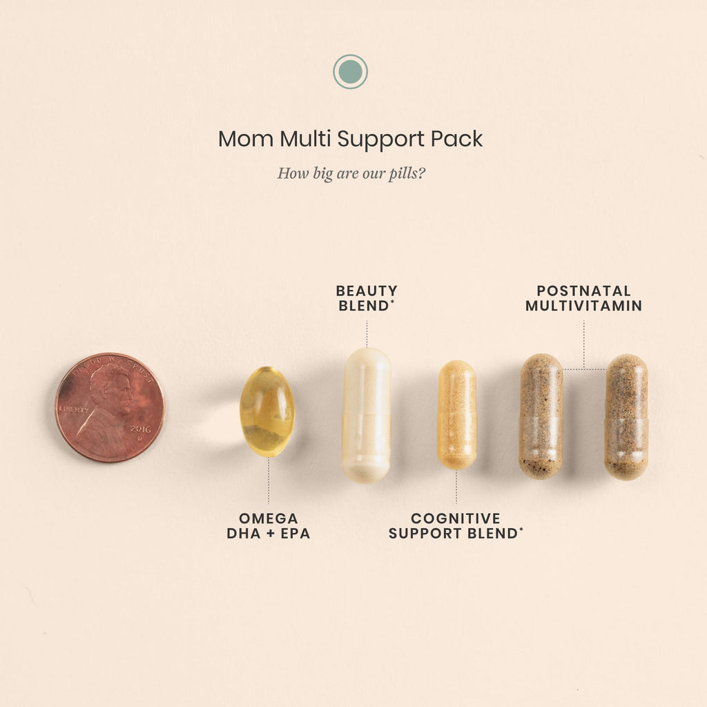 Perelel Mom Multi Support Pack, Postnatal Vitamins for Women with Omega 3 Dha, Iron, Collagen, & Vitamin B12 to Support Postpartum Health, Soy & Gluten Free, Non GMO, 30 Daily Pill Packs