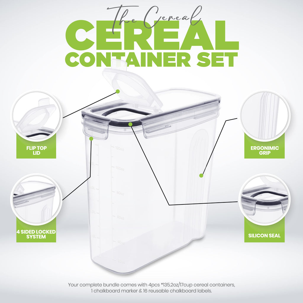 Utopia Kitchen Cereal Containers Storage Set with Lids, 4 Pack, 4L (135 Oz)