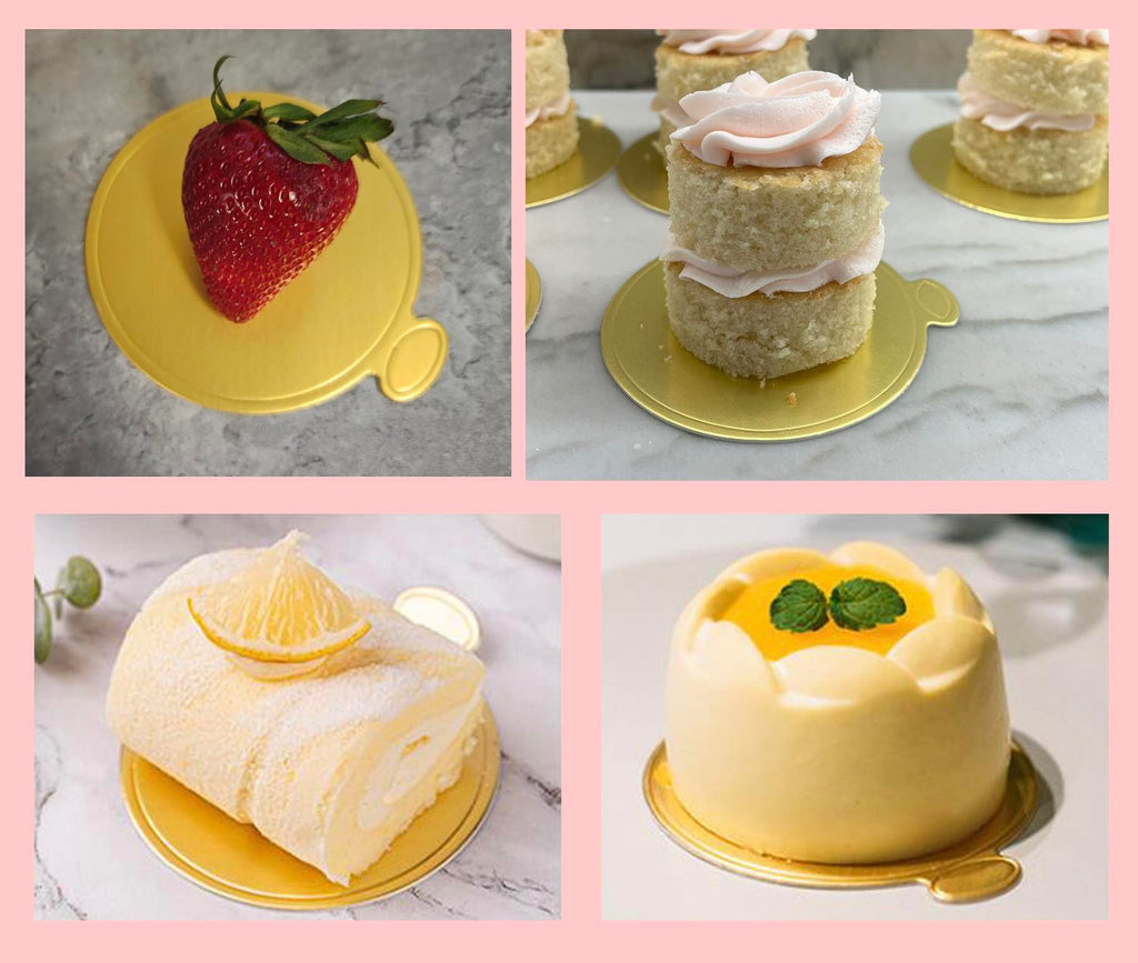 YYaaloa 3.15 Inch Mini Round Golden Cake Boards 50pcs Mousse Cupcake Base Paper Plates Circle Dessert Board (Gold 3inch 50pcs)