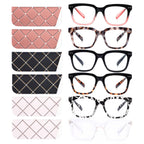 CHOFILORD 6 Pack Fashion Reading Glasses for Women Men Blue Light Blocking Oversized Square Readers with Spring Hinge (6 Pack Mix, 2.00)