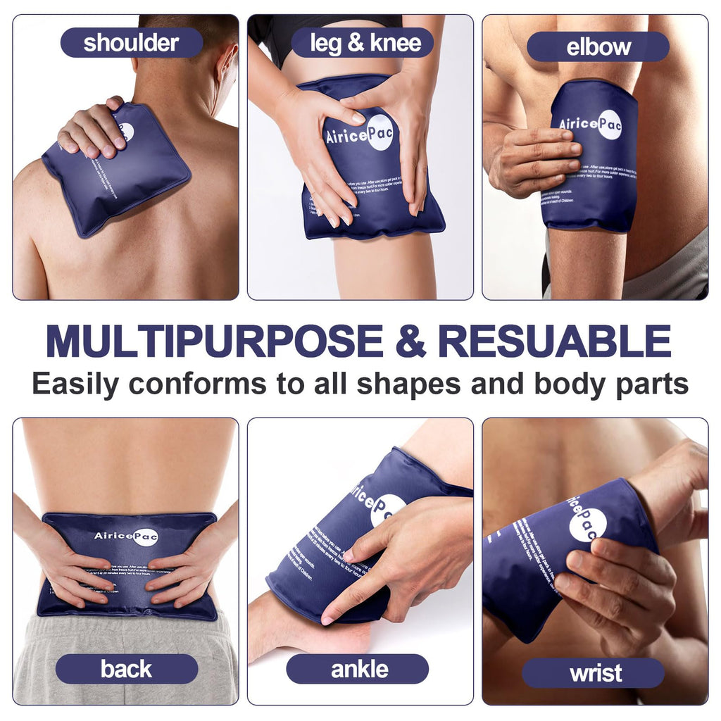 AiricePac Ice Packs for Injuries Reusable, 10”x 14”Gel Cold Pack for Knee Neck Shoulder Ankle Elbow Hip Back Pain Relief, Cold Compress Therapy for Swelling, Bruises, Surgery, 10”x 14”, Blue