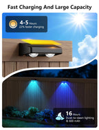 nibuuecer Solar Fence Lights Outdoor, 4 Pack Color Changing Fence Lights Solar Powered with 9 RGB Colors & 11 Lighting Modes, IP65 Waterproof Dusk to Dawn Fence Lights for Patio, Deck, Wall, Backyard