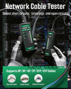 TESMEN TLP-123A Network Cable Tester for RJ11 RJ45, Ethernet Wire Tool for CAT5/CAT5E/CAT6/CAT6A/CAT7/UTP&STP, LAN & TEL Continuity Test, Suitable for Cable Maintenance - Green