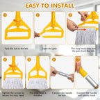 Commercial Mop Heavy Duty Industrial Mop- 3 Extra Large Cotton Looped Heads, 61" Aluminum Handle Mops for Concrete/Tile/Garage Floors-Home, Kitchen
