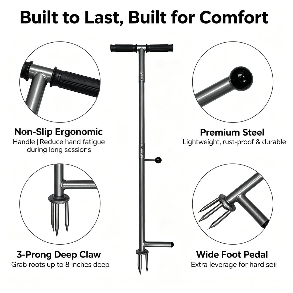 OUTUQ Stand-Up Weed Puller Tool - Stainless Steel with Ergonomic Handle & Foot Pedal