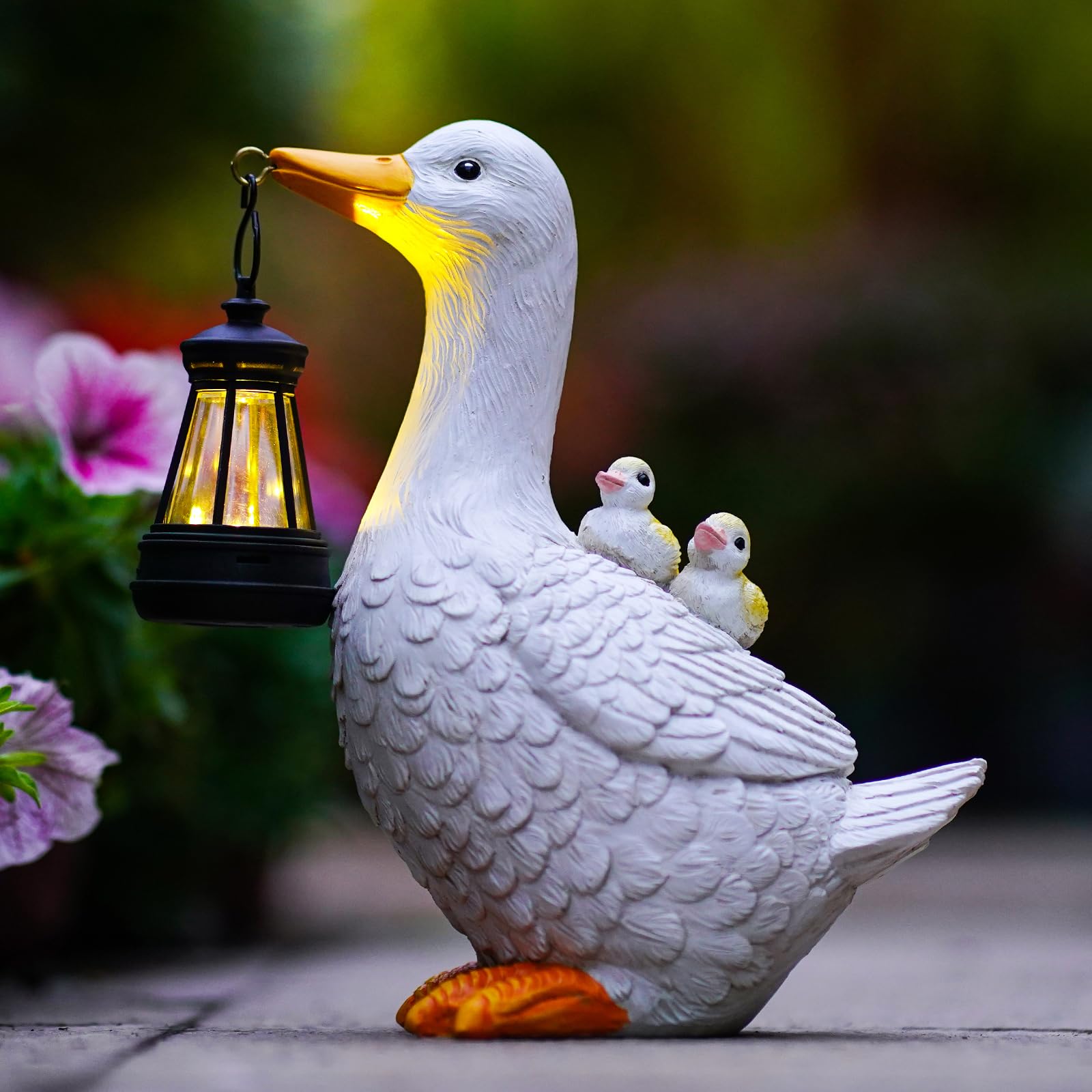 QZQRMZ Solar Powered Duck Garden Statue with LED Lights, Waterproof Resin, Outdoor Decor for Patio, Lawn, Yard, Pond (Style 1)